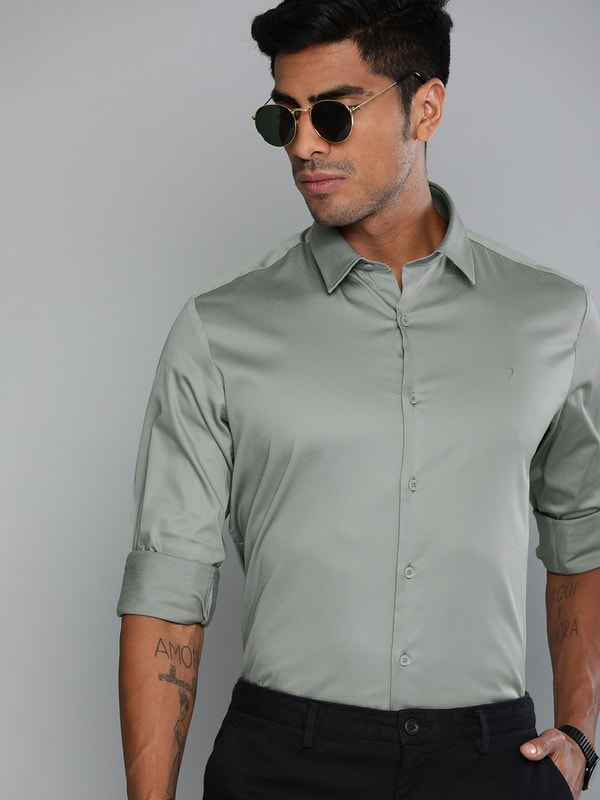 Mens Light Grey Solids Slim Fit Shirt